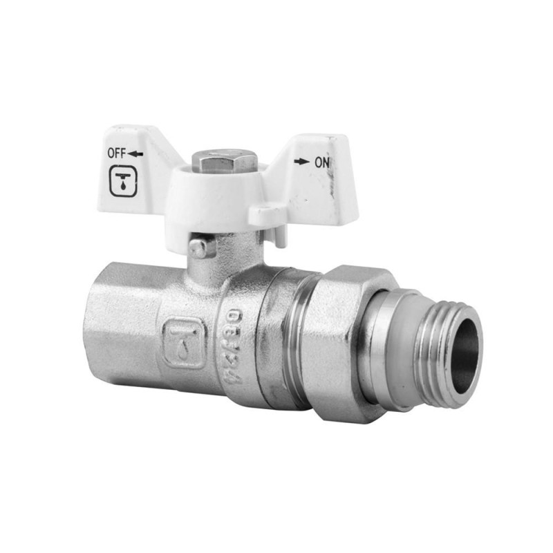 Ball valve ITALGAS 3/4" with union, "anti-leak", handle - white butterfly, straight