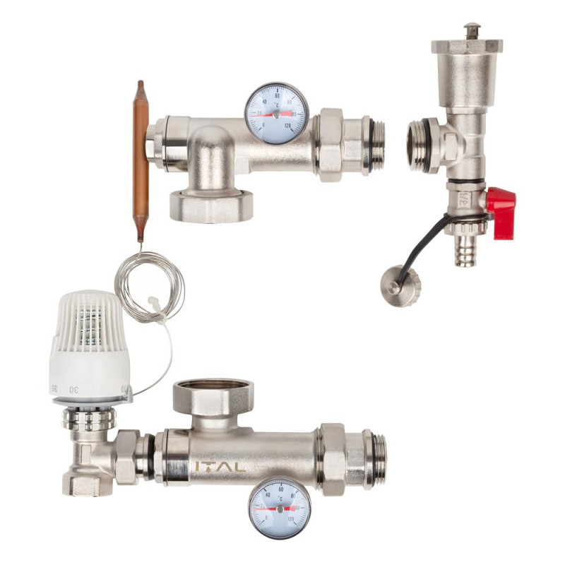 Pump and mixing unit for underfloor heating ITALGAS MG1-B 1" x 3/4" thermostatic valve angled, without pump