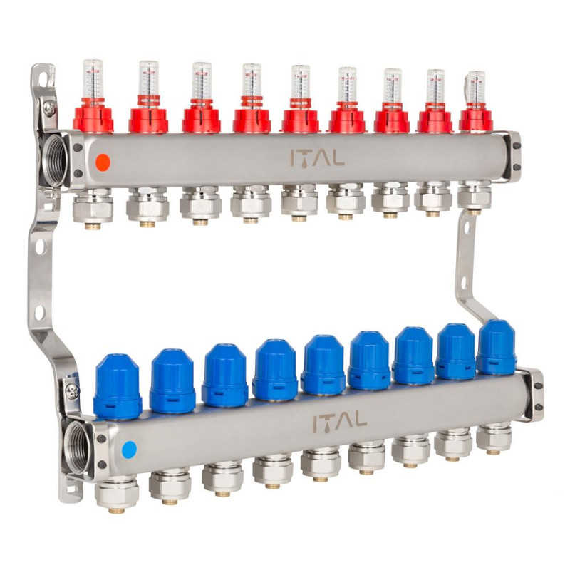 Manifold block with flow meters ITALGAS HC1-09 x 3/4"Ek,  stainless steel
