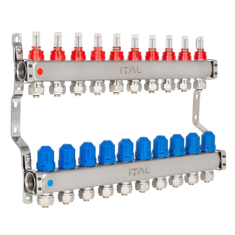 Manifold block with flow meters ITALGAS HC1-10 x 3/4"Ek, stainless steel