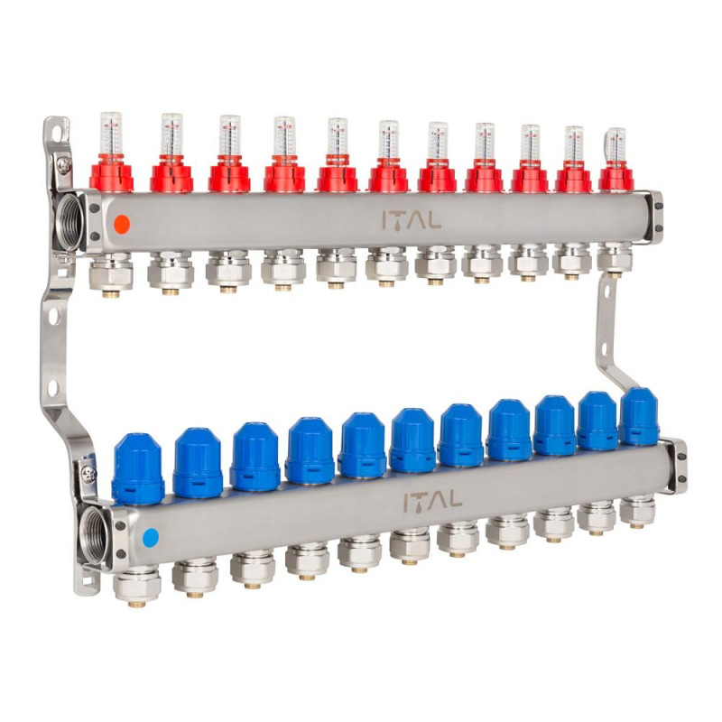 Manifold block with flow meters ITALGAS HC1-11 x 3/4"Ek, stainless steel