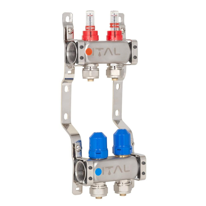 Manifold block with flow meters ITALGAS HC1-02 x 3/4"Ek, stainless steel