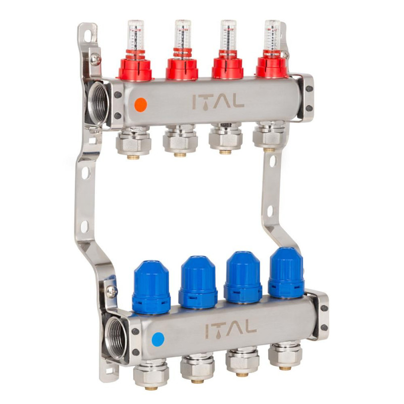 Manifold block with flow meters ITALGAS HC1-04 x 3/4"Ek, stainless steel