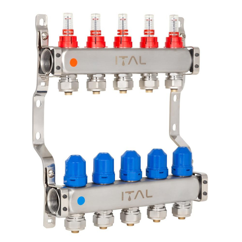 Manifold block with flow meters ITALGAS HC1-05 x 3/4"Ek, stainless steel