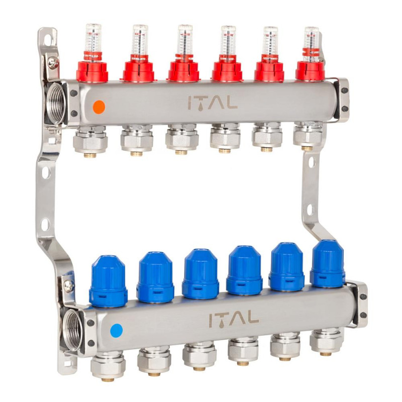 Manifold block with flow meters ITALGAS HC1-06 x 3/4"Ek, stainless steel