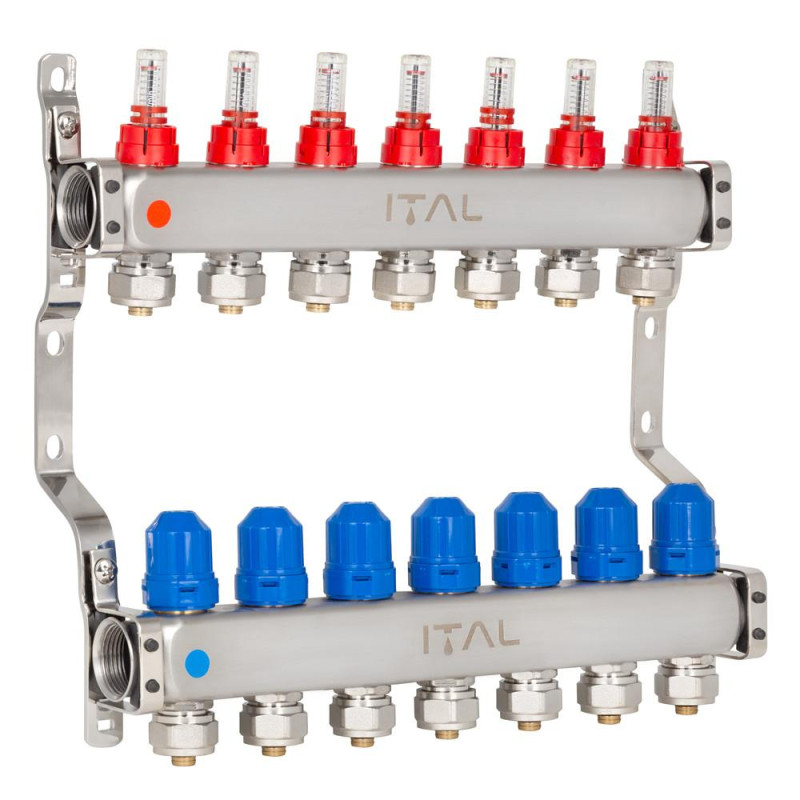 Manifold block with flow meters ITALGAS HC1-07 x 3/4"Ek, stainless steel