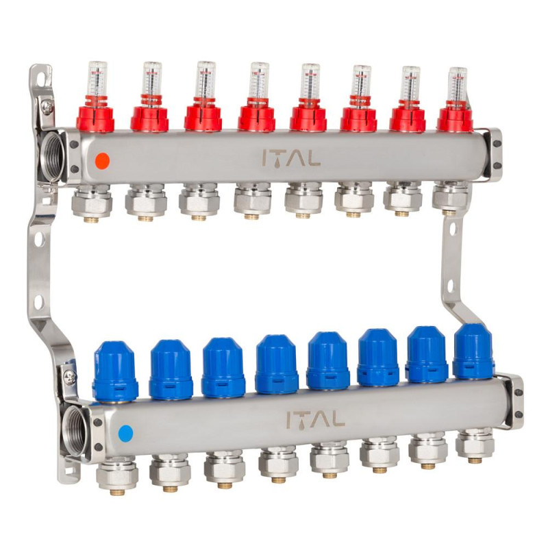 Manifold block with flow meters ITALGAS HC1-08 x 3/4"Ek, stainless steel